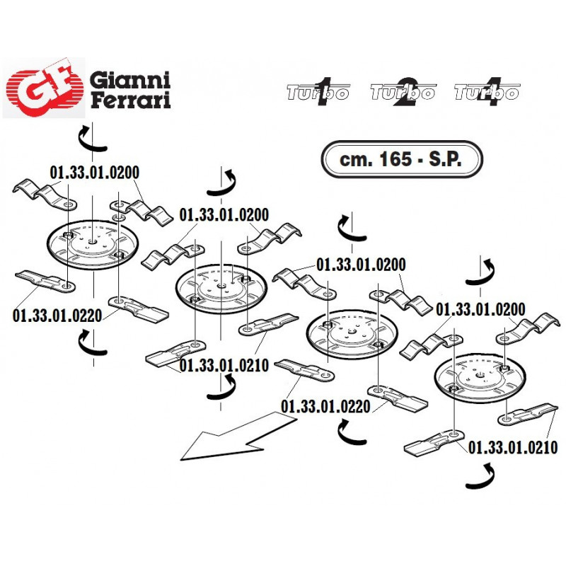 Couteau contrecoudé supérieur pour tondeuse Gianni Ferrari 01.33.01.0200