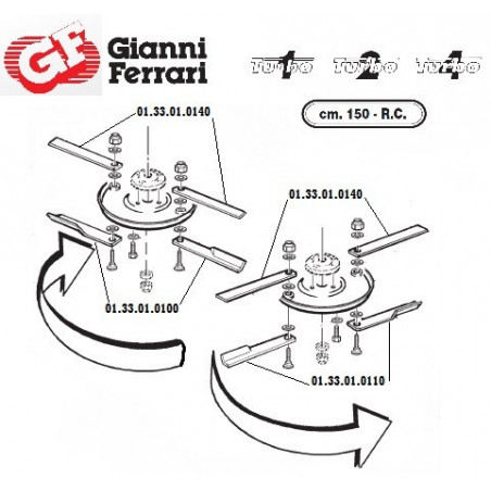 Couteau plat supérieur tondeuse Gianni Ferrari  01.33.01.0140