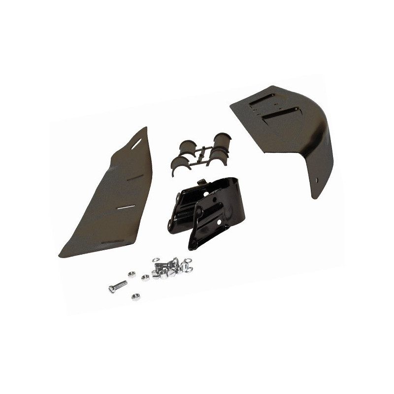 Universal metal deflector for large model brush cutters
