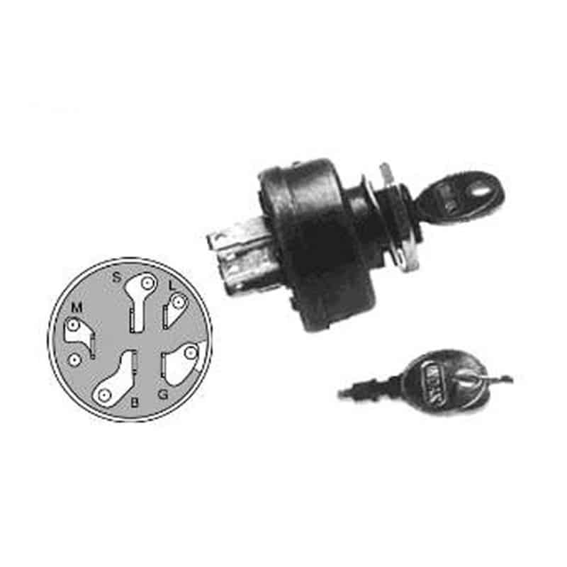 MTD INTERRUTTORE A CHIAVE 3 POSIZIONI (MARCIA, ARRESTO, CONTATTO) 5 PIN METALLO CON DADO E CHIAVI 725-0267B