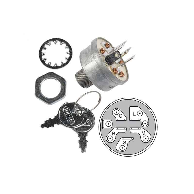 MTD INTERRUTTORE A CHIAVE 3 POSIZIONI (MARCIA, ARRESTO, CONTATTO) 6 PIN METALLO CON DADO E CHIAVI 725-1396A