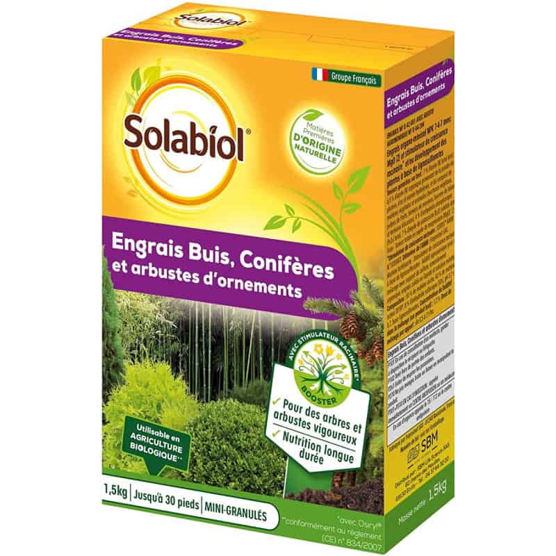 Engrais Bio buisson, conifères et arbustes d'ornements Solabiol 1,5KG