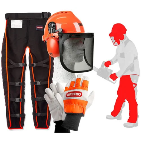 Kit de segurança para motosserra Oregon 574742A - Capacete - Viseira - Luvas - Protetores de pernas