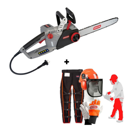 Oregon CS1500 Electric Chainsaw Pack + Oregon 574742A Safety Kit - Helmet - Visor - Gloves - Leggings