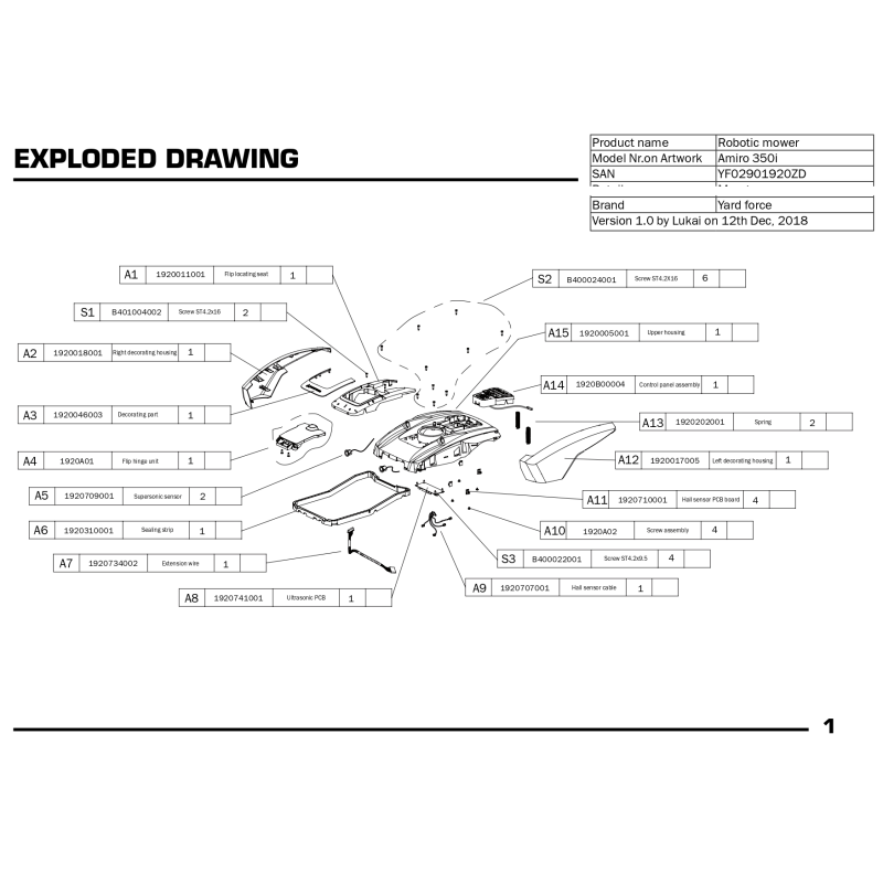 Switching button - 1920036001 for AMIRO 350 I, AMIRO 400, AMIRO 400 I, COMPACT 280 R