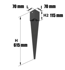 Pied de poteau, support de poteau à planter MERMIER - 70x70 mm