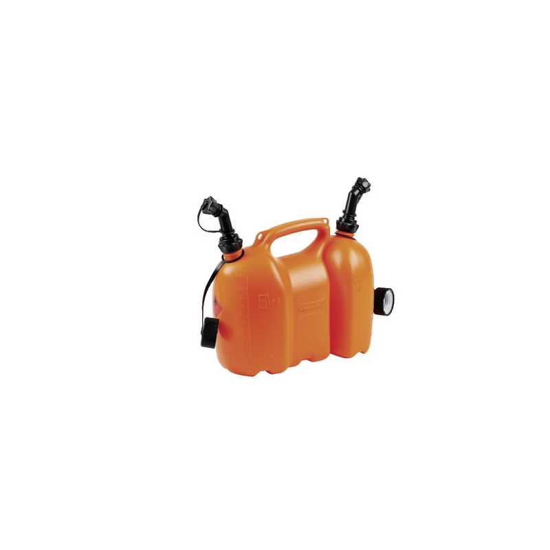 Bidon combiné 6L+3L orange – Essence + Huile avec becs verseurs