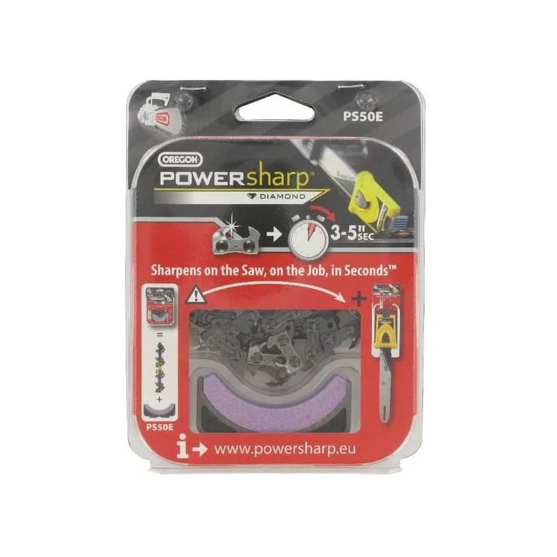 Chaîne tronçonneuse PowerSharp Oregon PS50E + Pierre d'affûtage