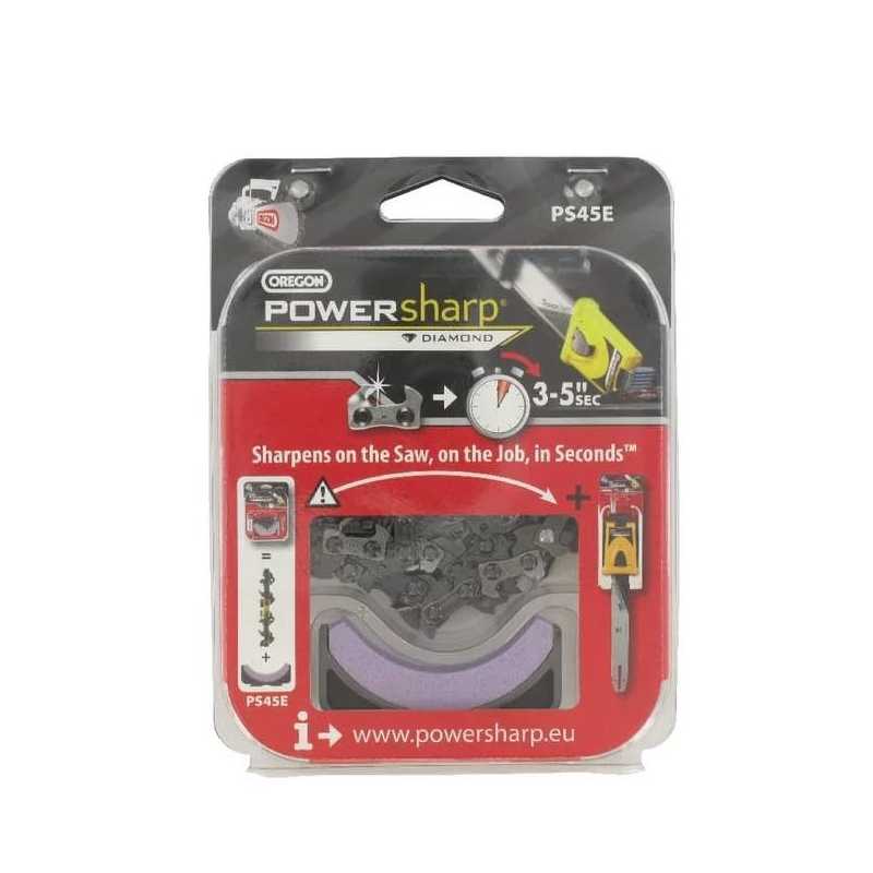 Chaîne tronçonneuse PowerSharp Oregon PS45E + Pierre d'affûtage