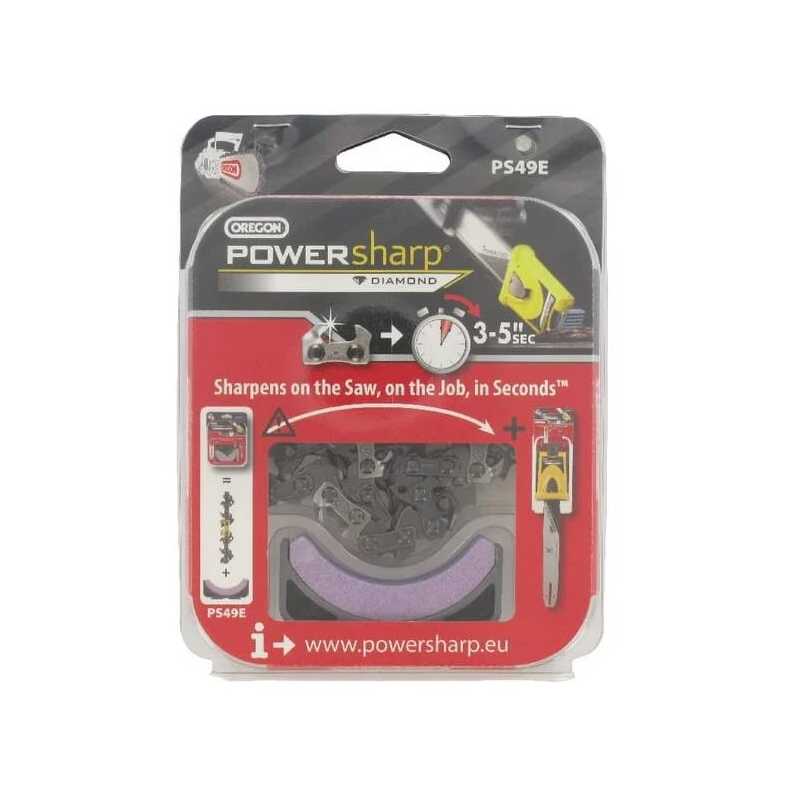 Chaîne tronçonneuse PowerSharp Oregon PS49E + Pierre d'affûtage