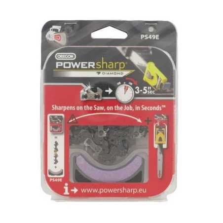 Chaîne tronçonneuse PowerSharp Oregon PS49E + Pierre d'affûtage