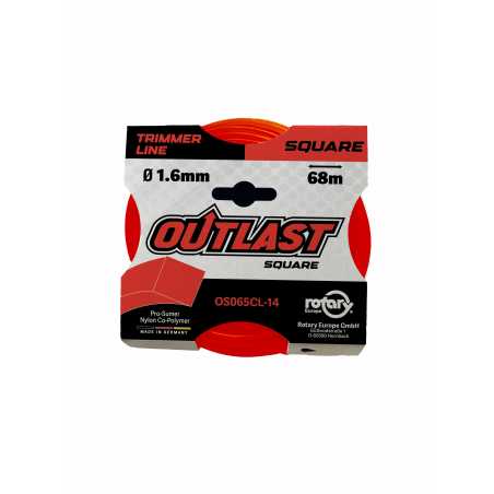 Fil débroussailleuse carré ø1,6mm/68m Rouge fluo - OUTLAST - OS065CL-14