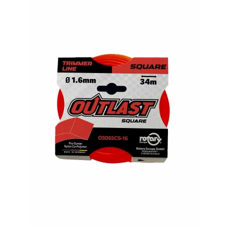 Square brushcutter line Ø1.6 mm / 34 m Fluorescent Red – OUTLAST – OS065CS-16