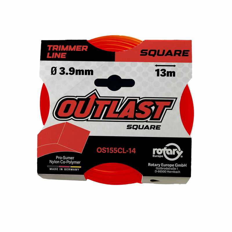 Square brushcutter line Ø3.9mm/13m large spool Neon red – OUTLAST – OS155CL-14