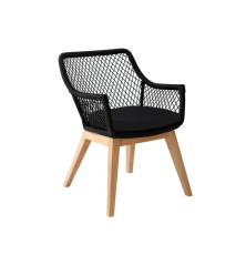 Fauteuil de jardin Olivia noir 83x60x63cm – MTF – Teck et Résine tressée – 2NAB2207