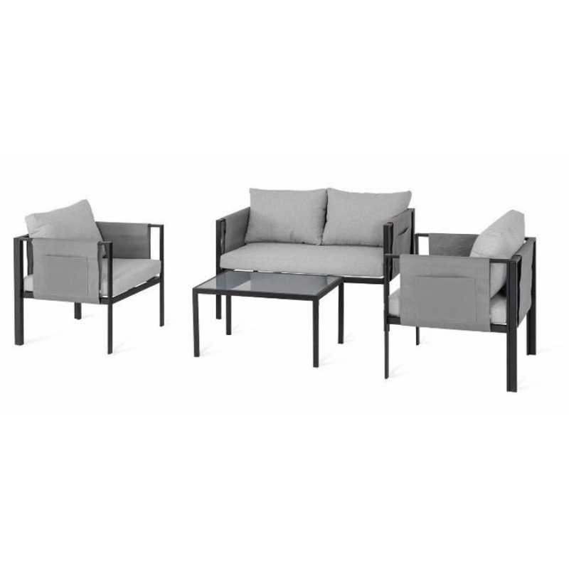 Conjunto de salón de jardín bajo Relax gris 4 piezas – MTF – acero / poliéster – 3EXN0056 Conjunto de salón de jardín bajo Relax gris 4 piezas – MTF – acero / poliéster – 3EXN0056