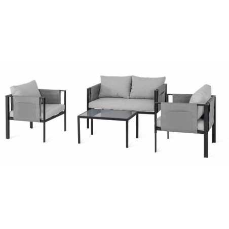 Conjunto de salón de jardín bajo Relax gris 4 piezas – MTF – acero / poliéster – 3EXN0056