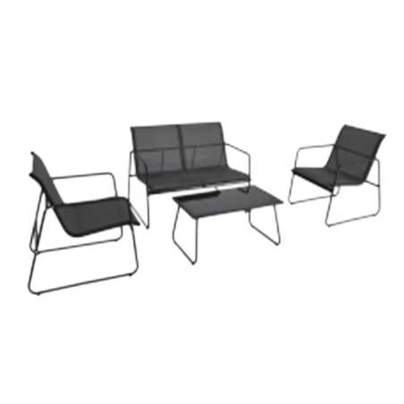 Conjunto de salón de jardín bajo Riviera negro 4 piezas – MTF – acero / textilene – 3EXN0054